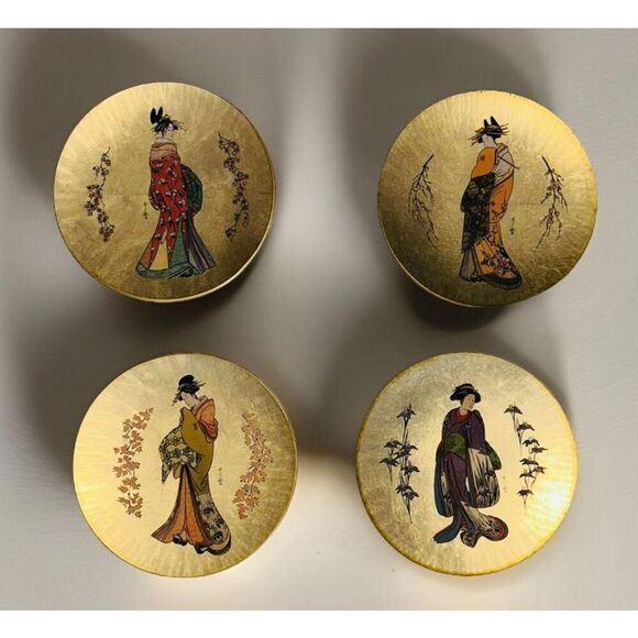 Vintage “Golden Plates of the Noble Flower Maidens” By Kitagawa Utamaro Lot of 4 - Picture 1 of 9